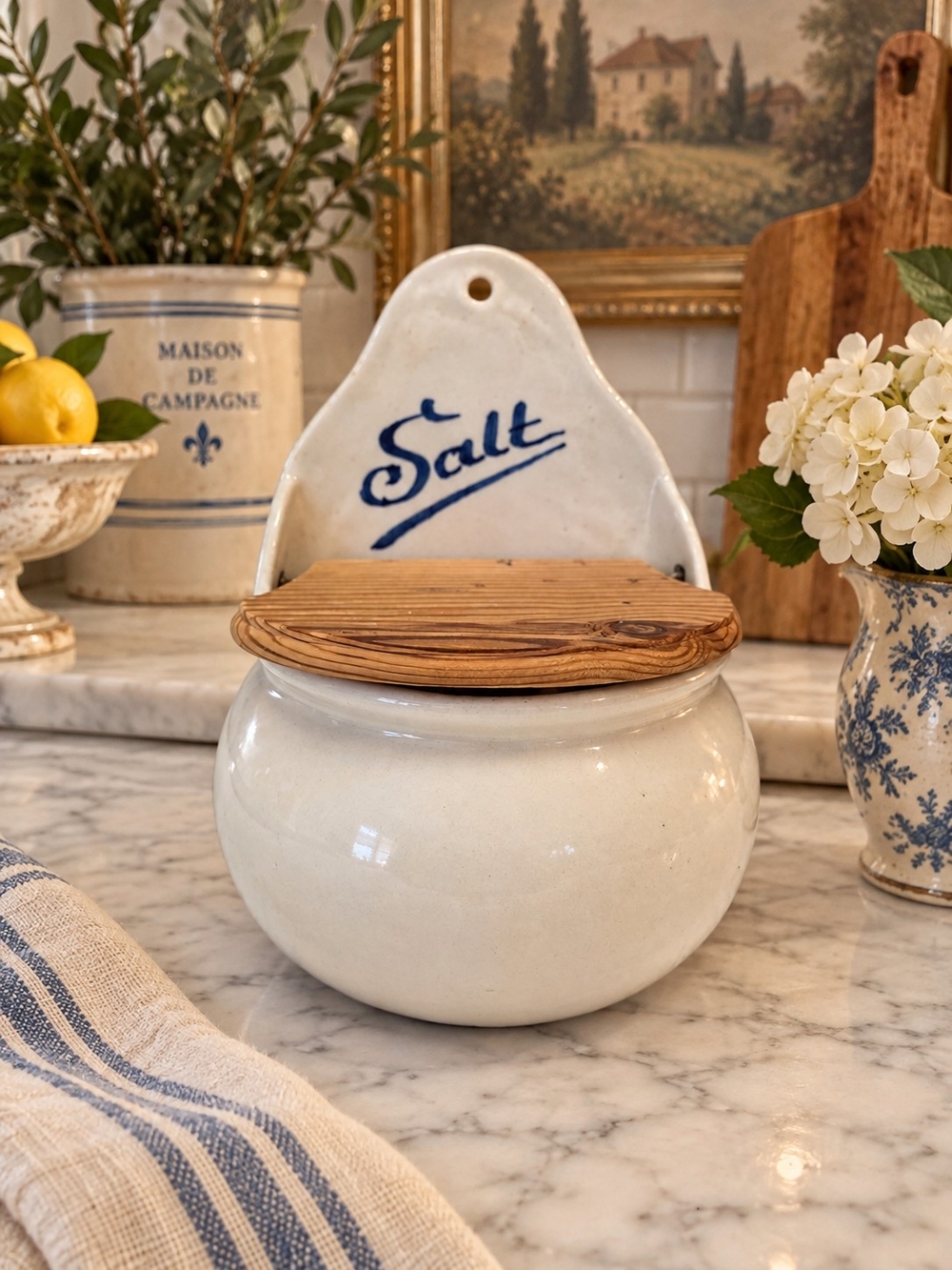 Vintage Ceramic Salt Cellar French Country Farmhouse Cottage Core